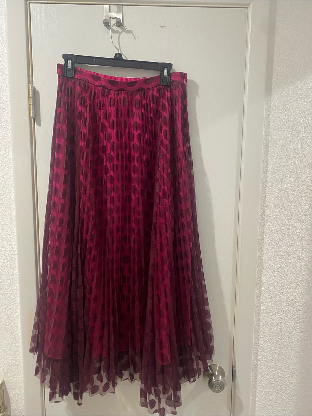 Anthropologie Phoebe pleated Burgundy Polka Dot Maxi Skirt